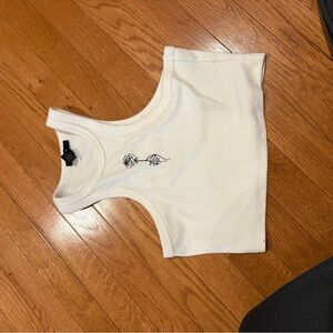 Forever 21 White Crop Top with Floral Detail